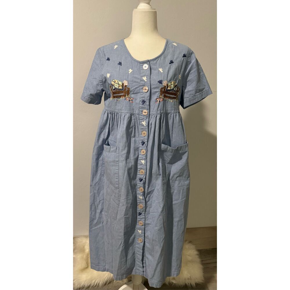 Cabernet blue embroidered dress with pockets PM